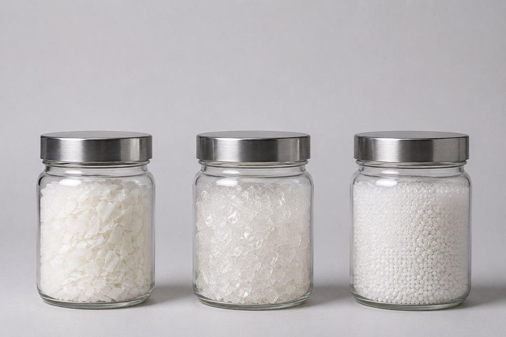 Jars of HDPE, LDPE and PP plastic feedstock used as process inputs