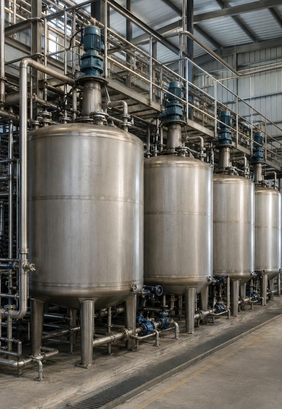 Industrial solvent blending tanks